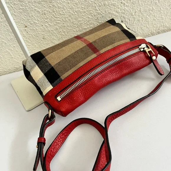 Burberry Red Leather Trim Plaid Crossbody Bag - Picture 8 of 12